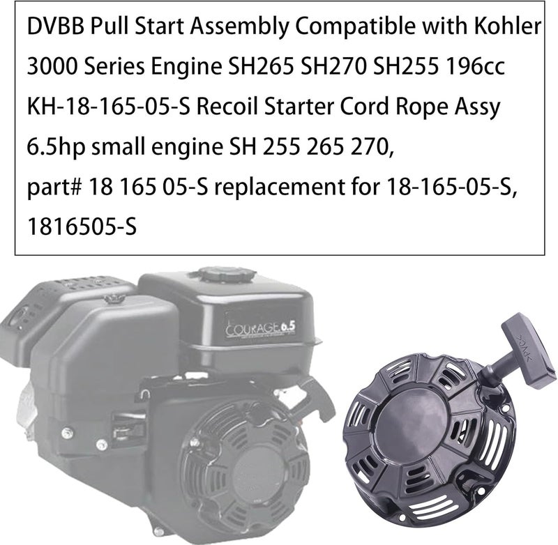 TKCBCD Store Pull Start Assembly Compatible with Kohler 3000 Series Engine SH265 SH270 SH255 196cc KH-18-165-05-S Recoil Starter 1816505-S - Image 5